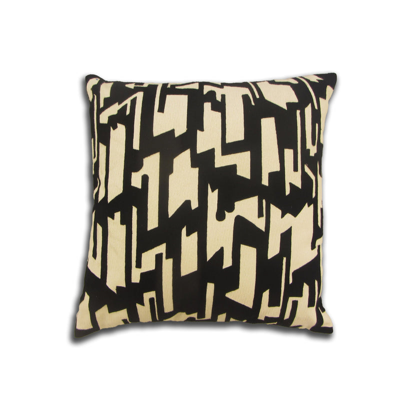 Makymo Velvet Pillow - Black With Beige Abstract Geometric Embroidery, 20" X 20" (1 Piece)