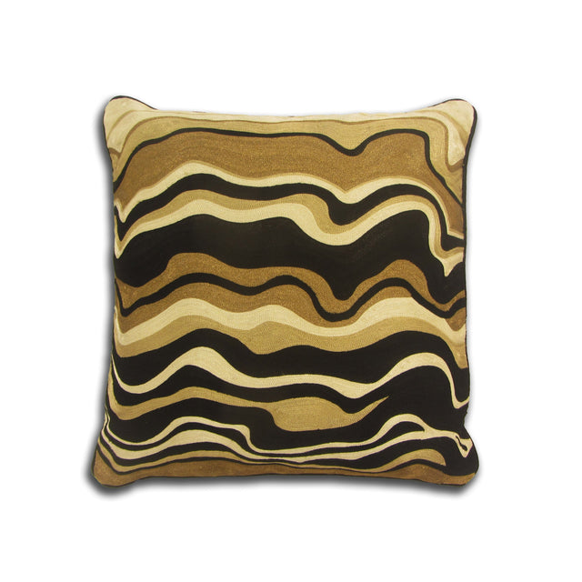 SEV005 Velvet Pillow - Black Velvet, Bronze, Black, Beige & Ivory Abstract Embroidery, 20" X 20" (1 Piece)