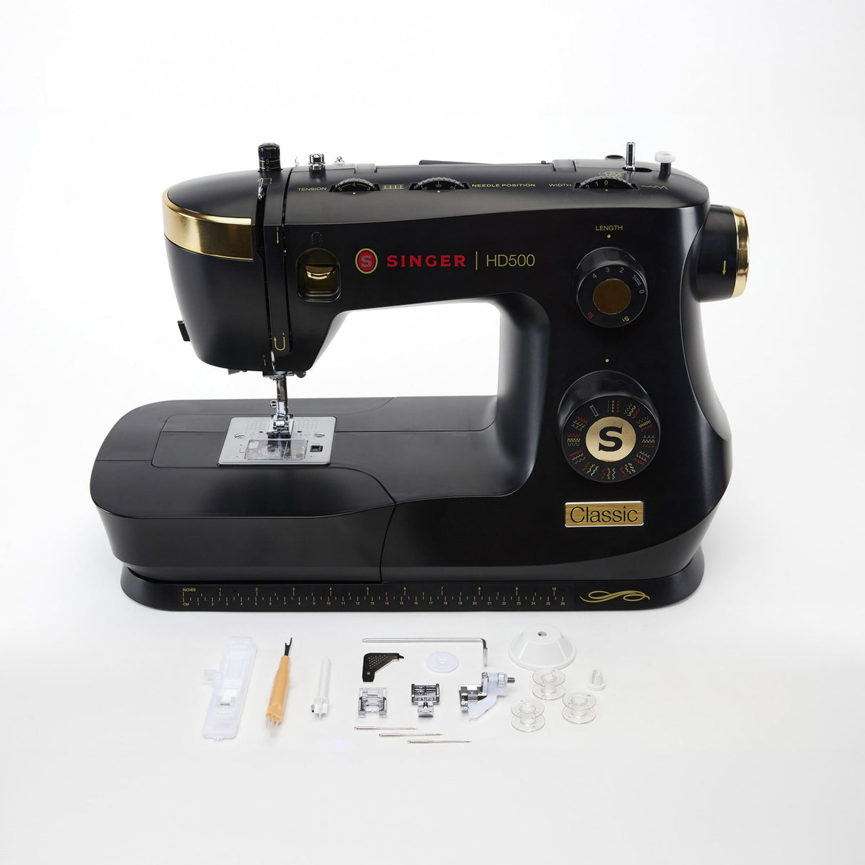 SINGER HD500 Classic Black Sewing Machine - Black, Vintage Inspired Design, Hard Carrying Case Bundle (1 Unit)