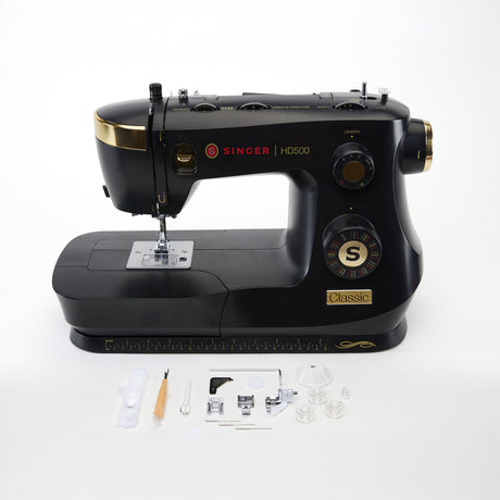 SINGER HD500 Classic Black Sewing Machine - Black, Vintage Inspired Design, Hard Carrying Case Bundle (1 Unit)