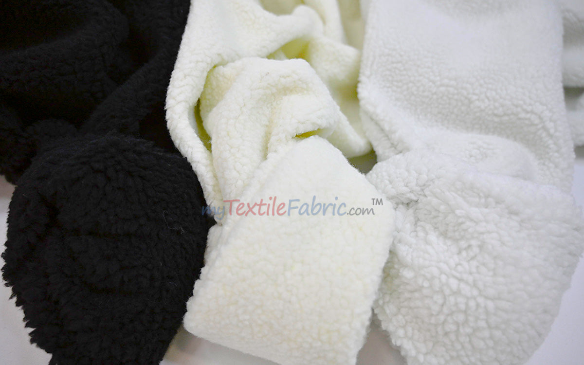 Sherpa Fleece Polyester Fabric - White, Ivory, Black, 60" Width (1 Yard)
