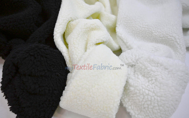 Sherpa Fleece Polyester Fabric - White, Ivory, Black, 60" Width (1 Yard)