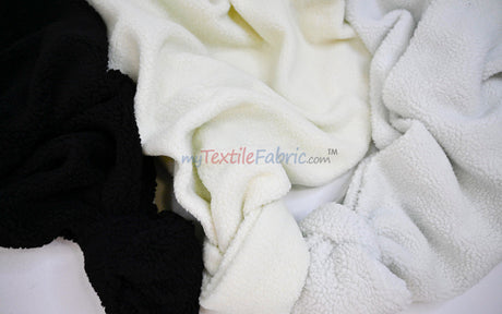 Sherpa Fleece Polyester Fabric - White, Ivory, Black, 60" Width (1 Yard)