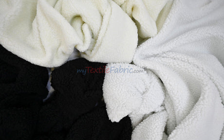 Sherpa Fleece Polyester Fabric - White, Ivory, Black, 60" Width (1 Yard)