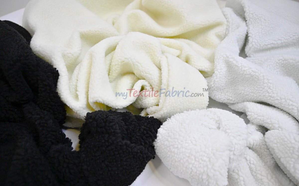 Sherpa Fleece Polyester Fabric - White, Ivory, Black, 60" Width (1 Yard)