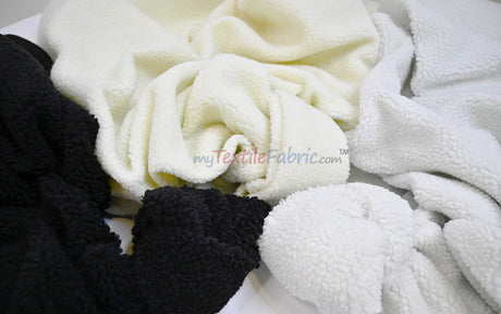 Sherpa Fleece Polyester Fabric - White, Ivory, Black, 60" Width (1 Yard)