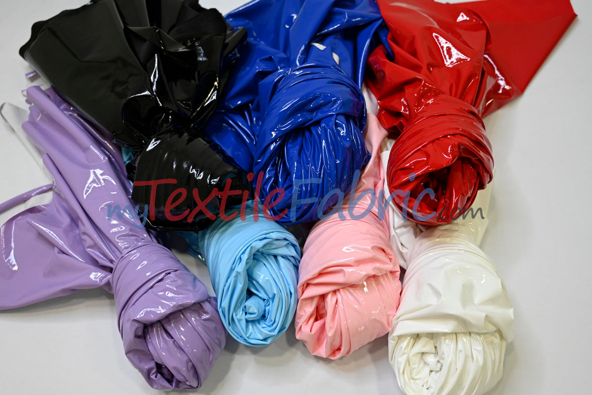 Shiny Stretch Patent Vinyl Fabric - 94% Polyester, 6% Spandex, Glossy Finish, 55" Width (1 Yard)