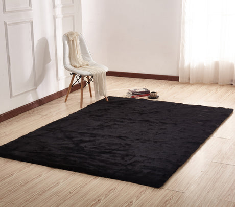 Luxury Soft Faux Fur Sheepskin Area Rug - Faux Fur Fabric, Solid, 7'6" X 10'3", Black, Dark Purple, Gray, White (1 Unit)