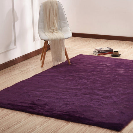 Luxury Soft Faux Fur Sheepskin Area Rug - Faux Fur Fabric, Solid, 7'6" X 10'3", Black, Dark Purple, Gray, White (1 Unit)