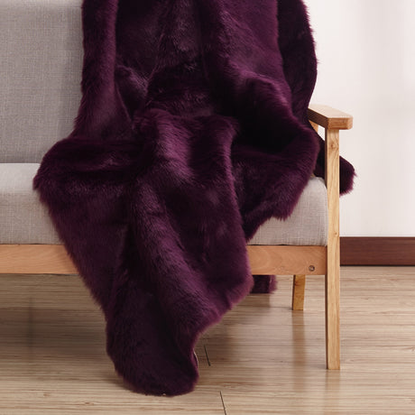 Luxury Soft Faux Fur Sheepskin Area Rug - Faux Fur Fabric, Solid, 7'6" X 10'3", Black, Dark Purple, Gray, White (1 Unit)