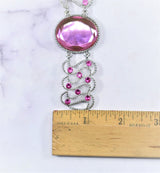 Rhinestone Applique Connector Pink Silver
