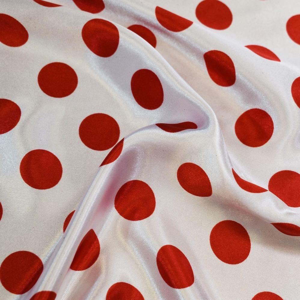 1/2″ half inch Red Polka Dot on White Background Satin Fabric