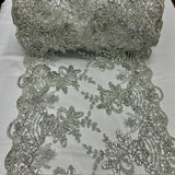 Sequin Lace Luxurious Fabric with Embroideries on Mesh by the Yard – Dresses, Gowns & Special Occasions 20" Width