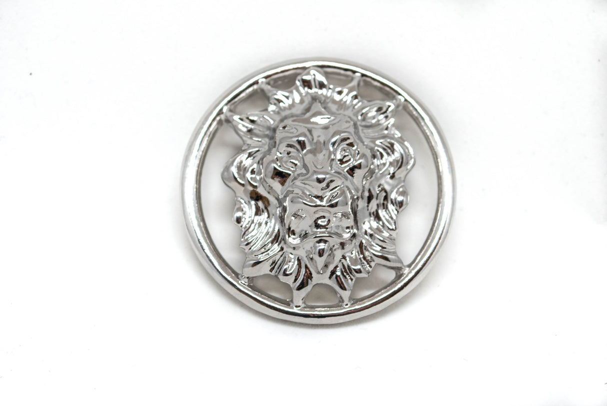 Lion Head Charm Buckle 2" Silver