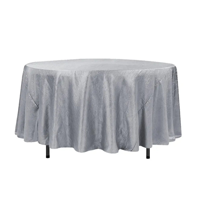 108″ Silver Crinkle Crushed Taffeta Round Tablecloth