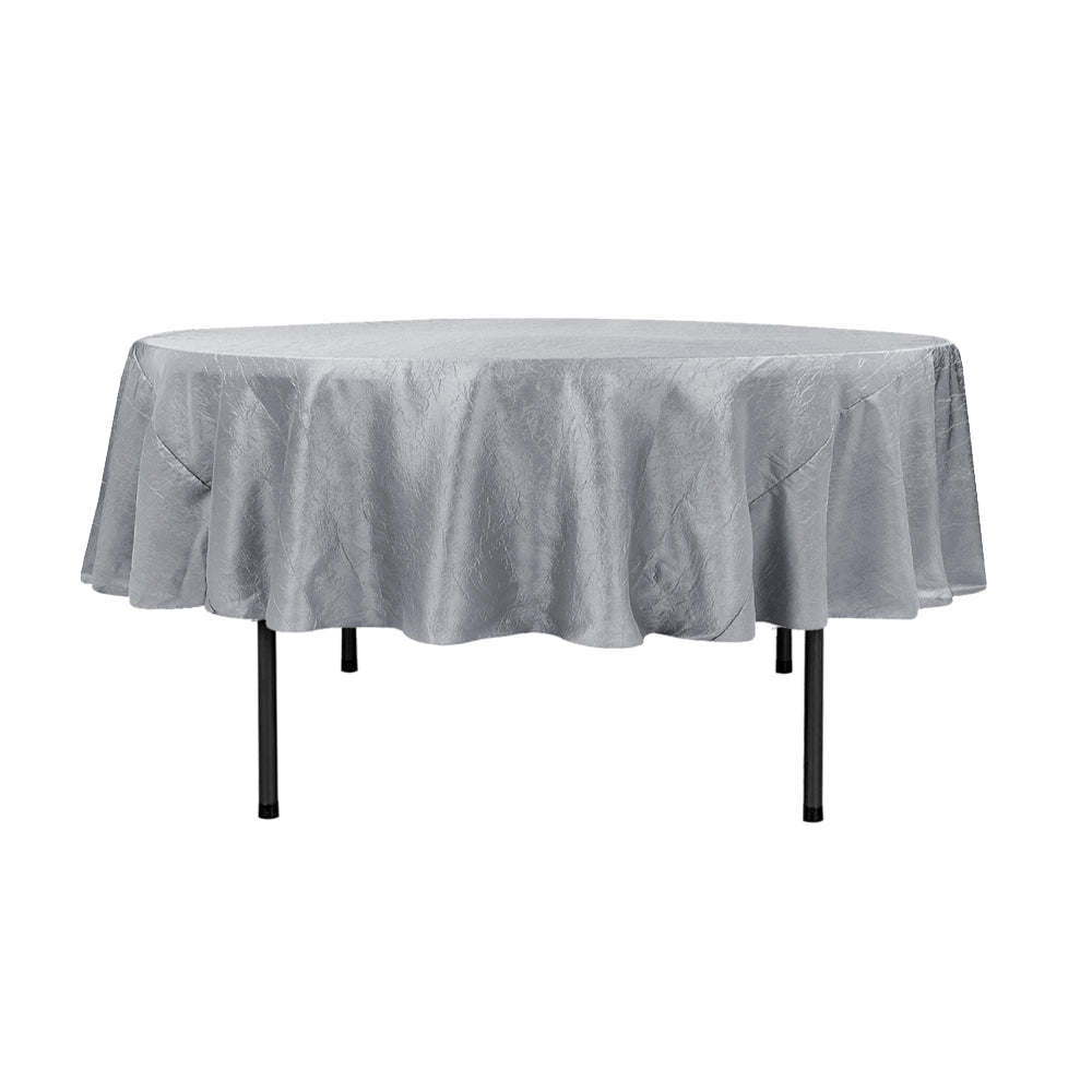 90″ Silver Crinkle Crushed Taffeta Round Tablecloth