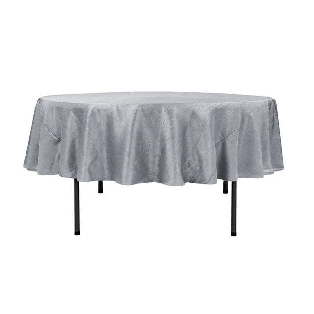 90″ Silver Crinkle Crushed Taffeta Round Tablecloth