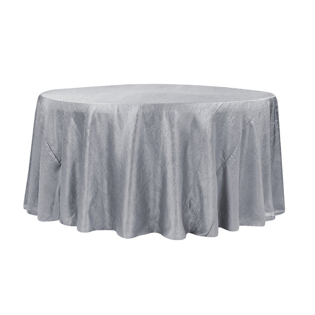 132″ Silver Crinkle Crushed Taffeta Round Tablecloth