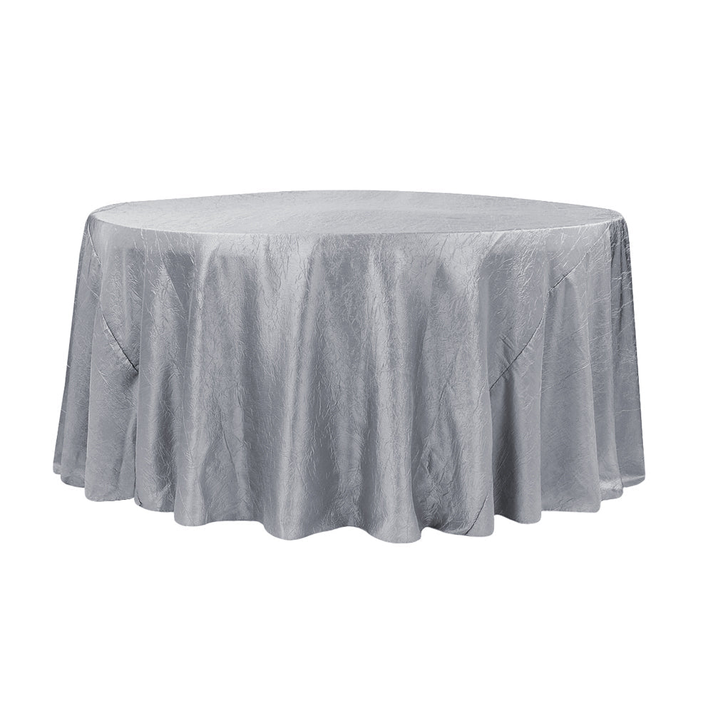 120″ Silver Crinkle Crushed Taffeta Round Tablecloth