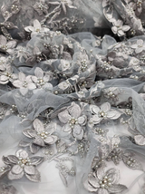 Beaded 3D Floral Lace Silver