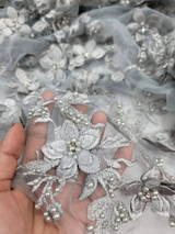 Beaded 3D Floral Lace Silver