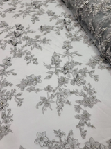 Beaded 3D Floral Lace Silver