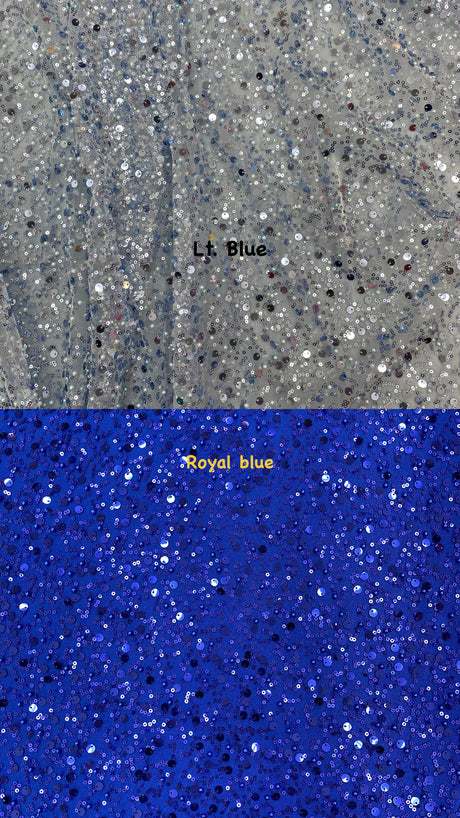 BPS Mesh Lace Royal Blue Polyester Fabric - Royal Blue Beads, Pearls & Sequins Mesh, 60" Width (1 Yard)