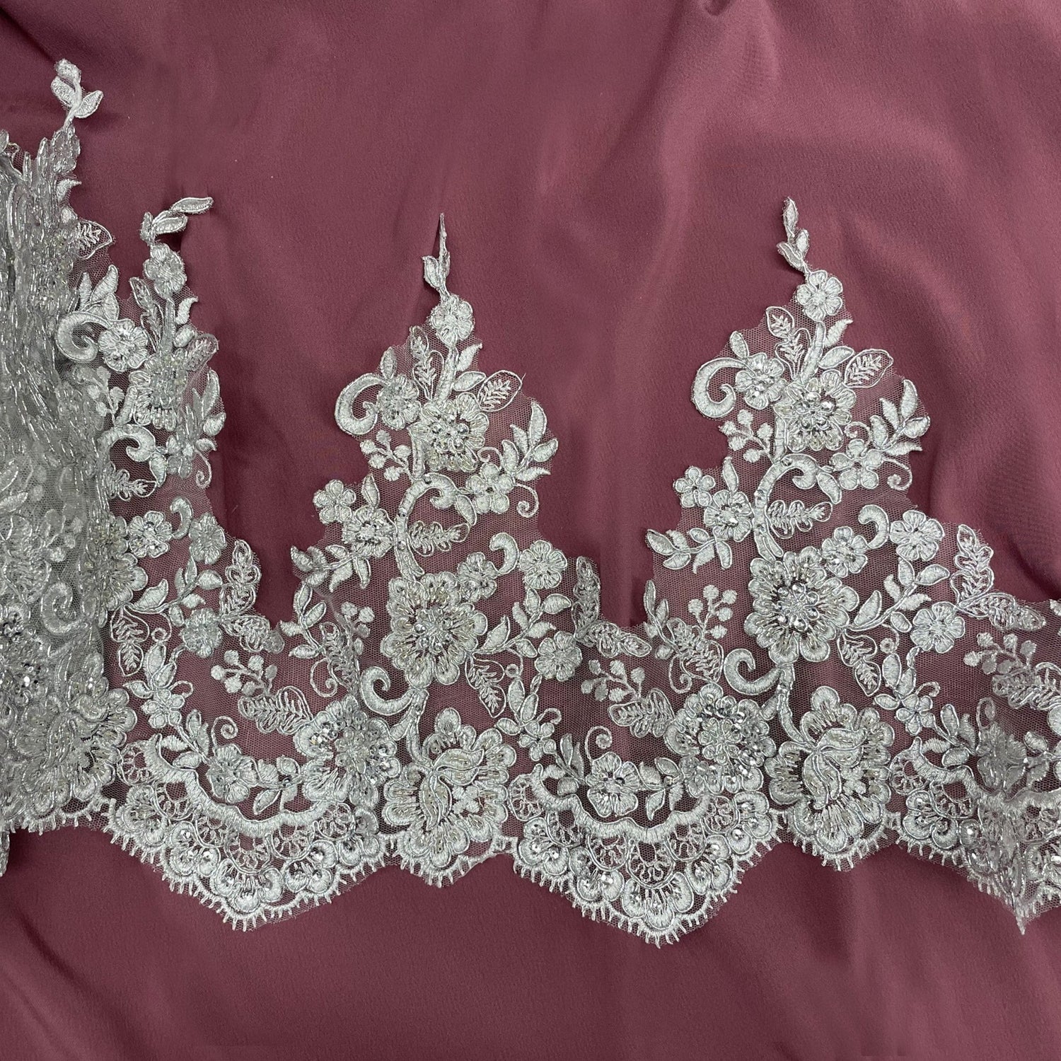 1 Yard Beaded & Corded Lace Trimming Embroidered on 100% Polyester Net Mesh 11" Wide