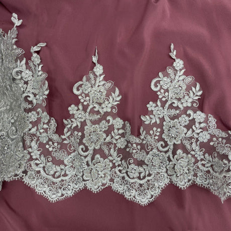 Beaded Corded Lace Trim 11" Polyester Net Mesh