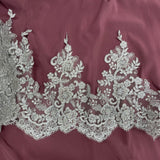 Beaded & Corded Lace Trimming Polyester Fabric - Embroidered Net Mesh, 11" Width (1 Yard)
