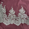 Beaded & Corded Lace Trimming Polyester Fabric - Embroidered Net Mesh, 11" Width (1 Yard)