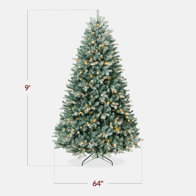 Pre-Lit Spruce Christmas Tree with Twinkling LED String Lights product image showing its overall design and key.