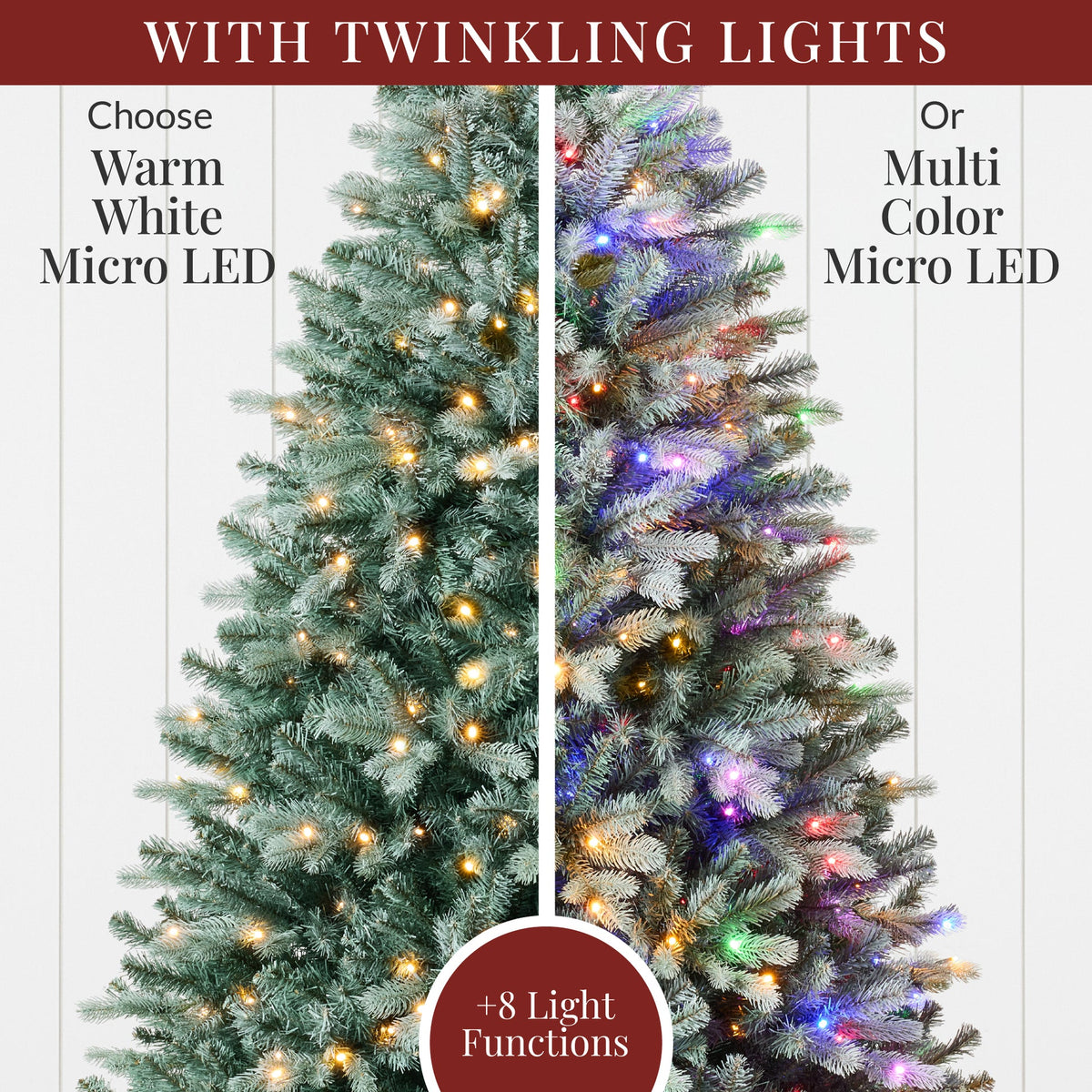 Pre-Lit Spruce Christmas Tree with Twinkling LED String Lights product image showing its overall design and key.