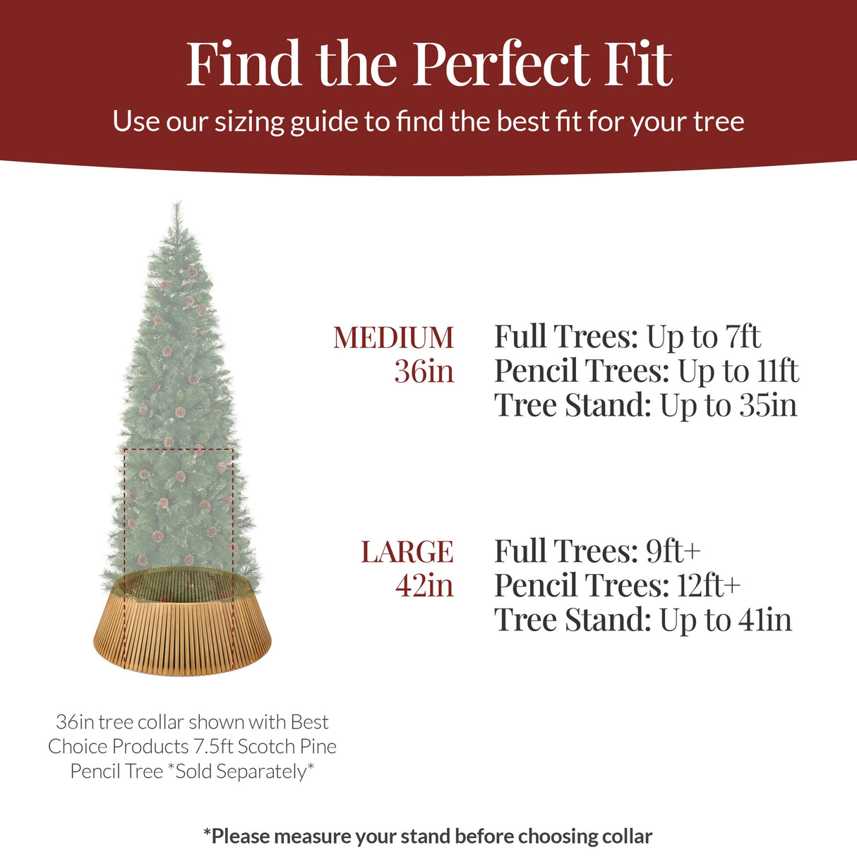 42-Inch Solid Wood Slatted Christmas Tree Collar
