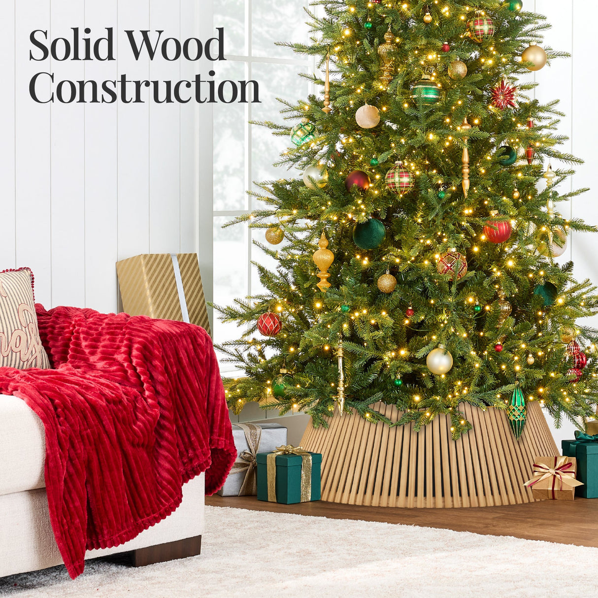 42-Inch Solid Wood Slatted Christmas Tree Collar