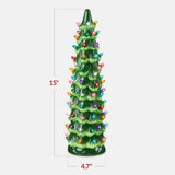 15-Inch Hand-Painted Ceramic Christmas Tree with LED Lights