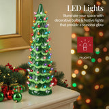 15-Inch Hand-Painted Ceramic Christmas Tree with LED Lights