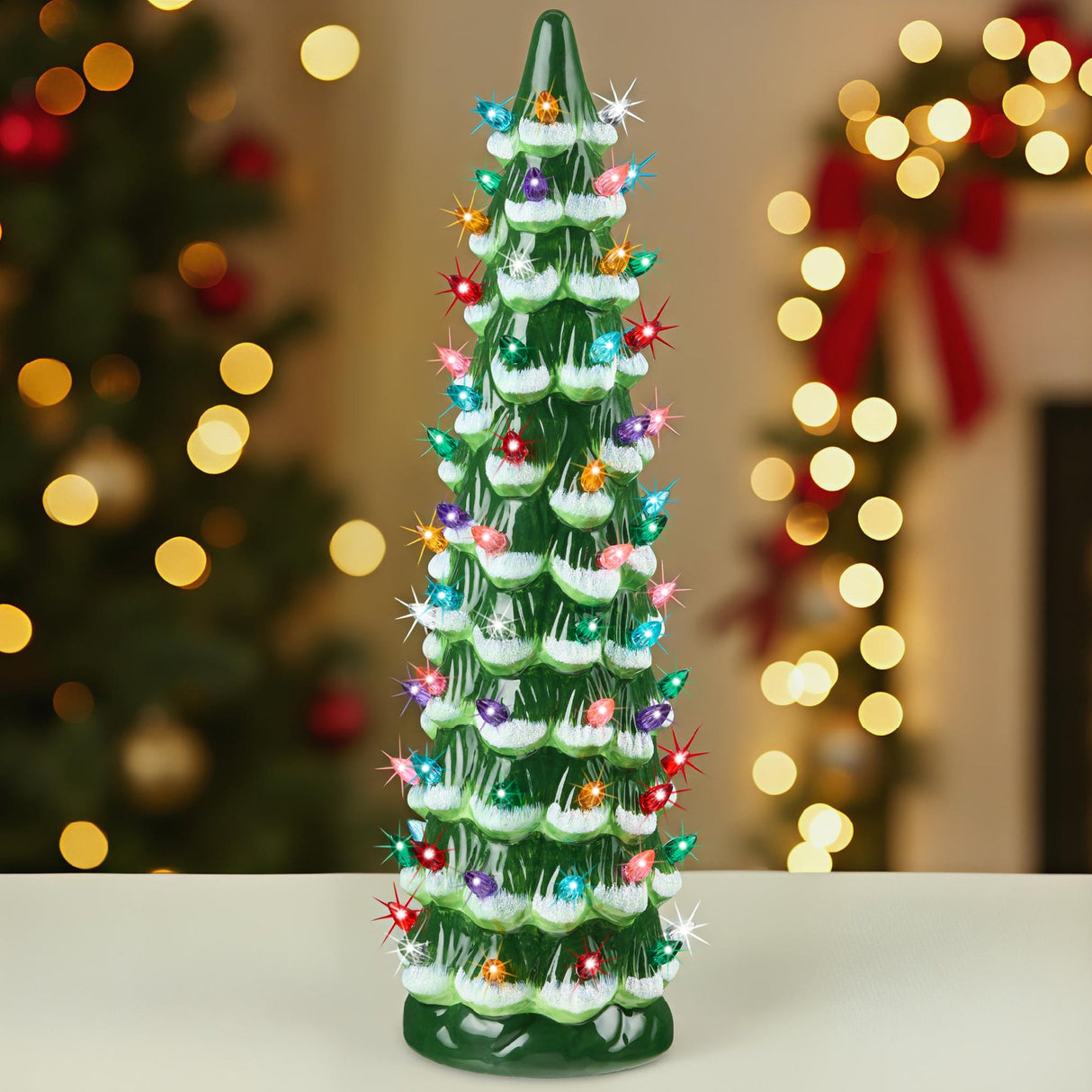 21-Inch Hand-Painted Ceramic Christmas Tree with LED Lights