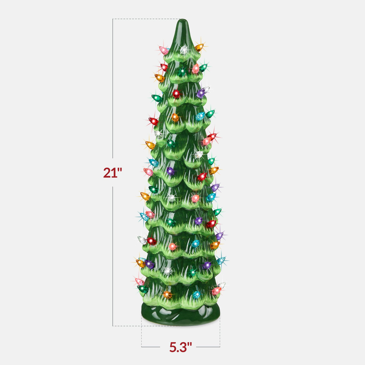 21-Inch Hand-Painted Ceramic Christmas Tree with LED Lights