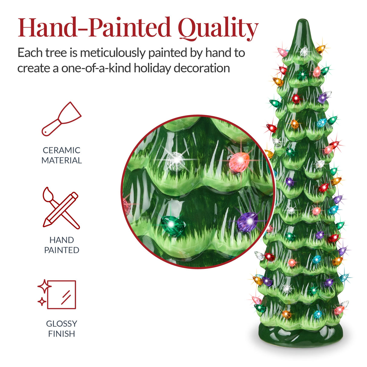21-Inch Hand-Painted Ceramic Christmas Tree with LED Lights