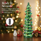 21-Inch Hand-Painted Ceramic Christmas Tree with LED Lights