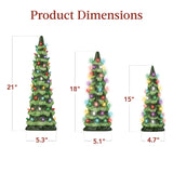 Set of XL pre-lit ceramic tabletop Christmas trees with LED lights displayed together