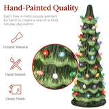 Set of XL pre-lit ceramic tabletop Christmas trees with LED lights displayed together