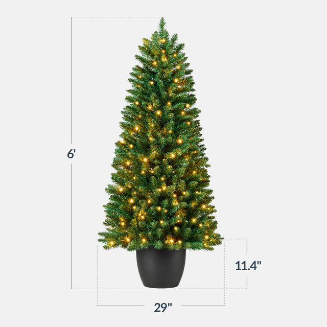 Pre-Lit Potted Pencil Christmas Tree with Twinkling LED Lights product image showing its overall design and key.