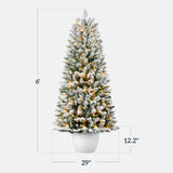 Pre-Lit Potted Flocked Christmas Tree with Twinkling LED Lights product image showing its overall design and key.