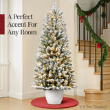 Pre-Lit Potted Flocked Christmas Tree with Twinkling LED Lights product image showing its overall design and key.