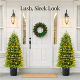 Pre-Lit Potted Pencil Christmas Tree with Multi-Color LED Lights product image showing its overall design and key.