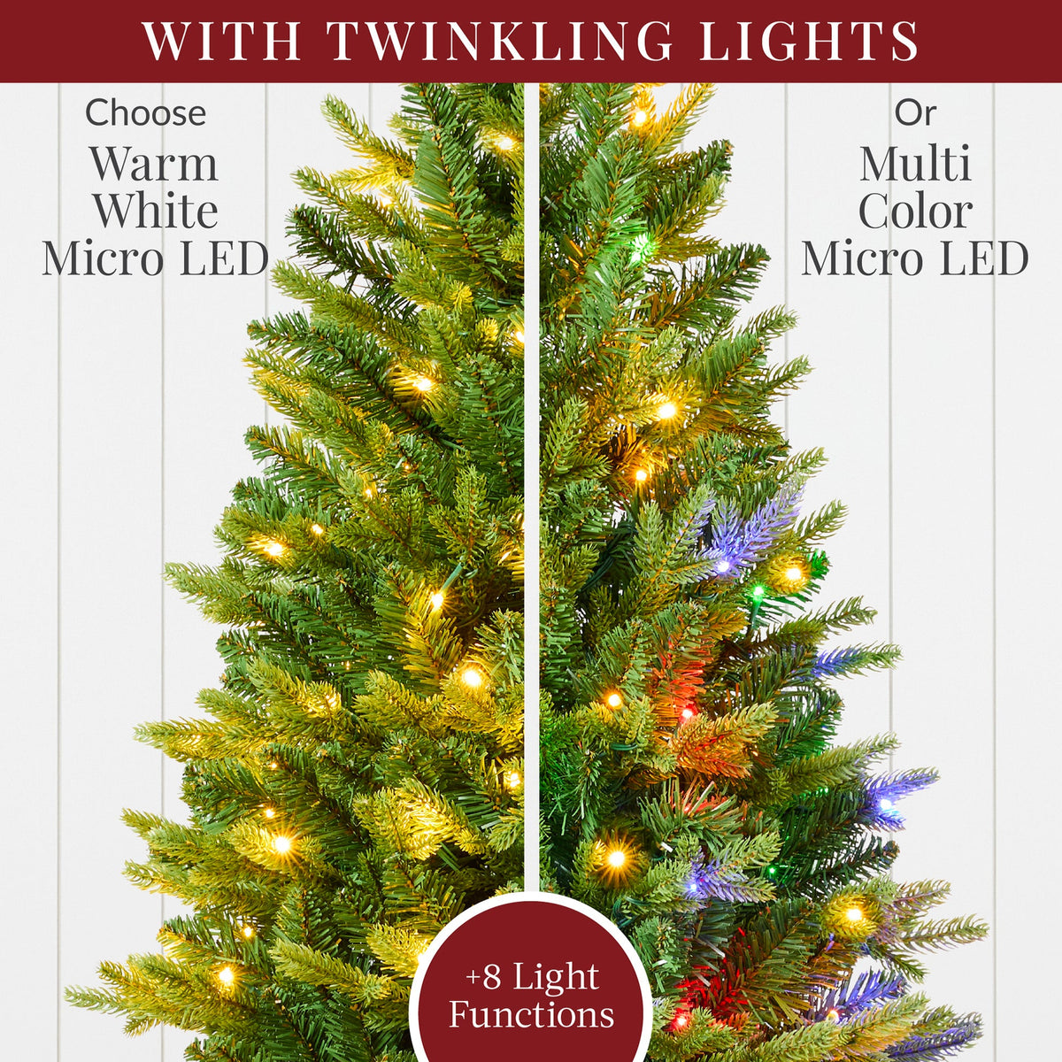 Pre-Lit Potted Pencil Christmas Tree with Multi-Color LED Lights product image showing its overall design and key.