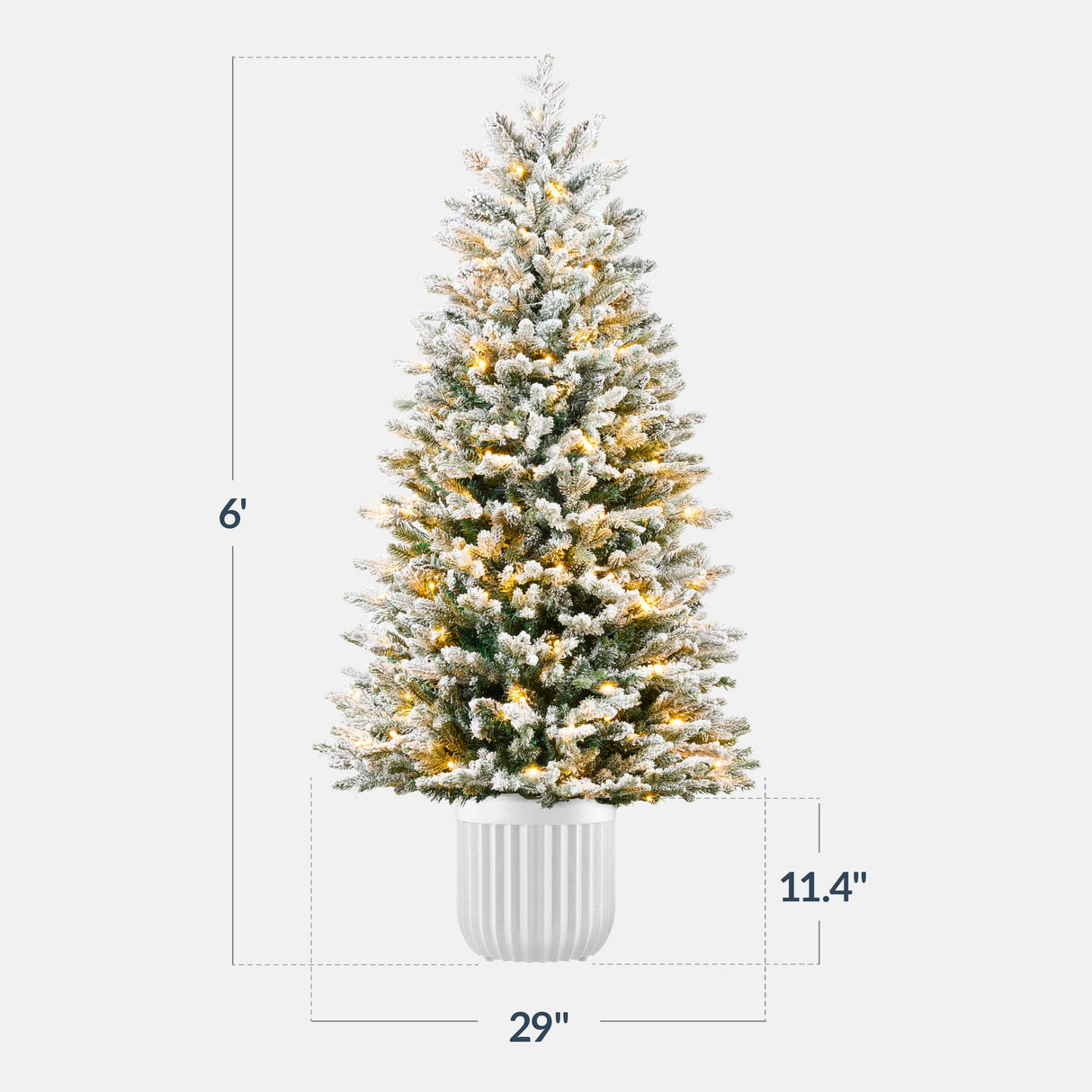 Pre Lit Potted Flocked Pencil Christmas Tree with LED Lights