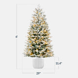 Pre Lit Potted Flocked Pencil Christmas Tree with LED Lights